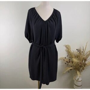NWT Worthington Black Crepe V-Neck Belted Shift Dress Size L